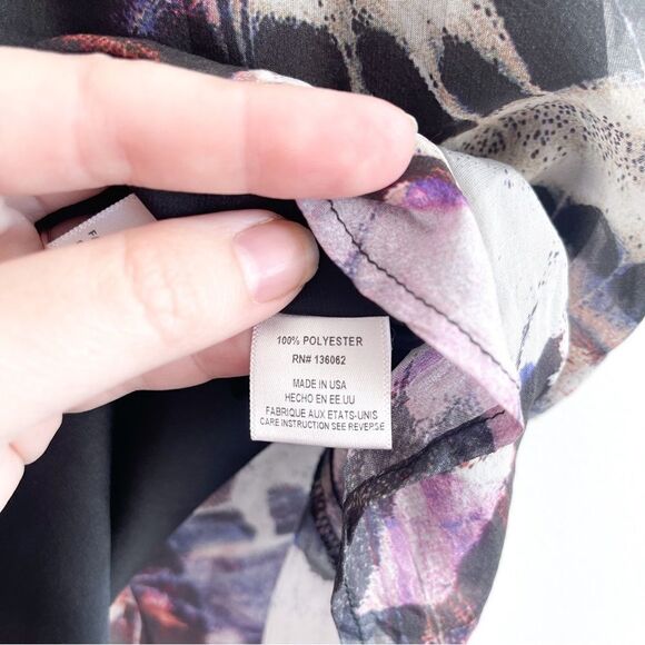 Lavender Brown 100% Silk Spaghetti Strap Racer Back Tank Top Black Abstract M - Picture 4 of 7